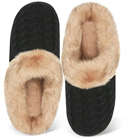 WateLves Women's Slippers Comfort Memory Foam House Slippers Plush Lining Bedroom Shoes for Indoor & Outdoor (Black/Brown, 38/39)