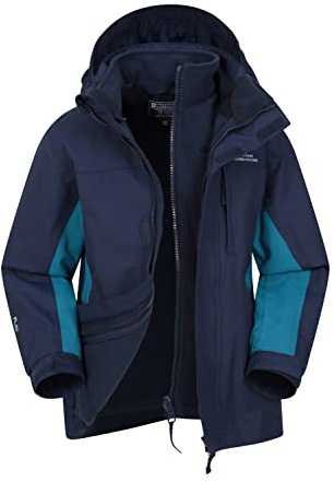 Mountain Warehouse Veste imperméable 3-en-1 Cannonball pour Enfant - Respirante - Coutures étanchées, Capuche Amovible, col doublé en Tricot - Marche et randonnée, Hiver Bleu 11-12 Ans