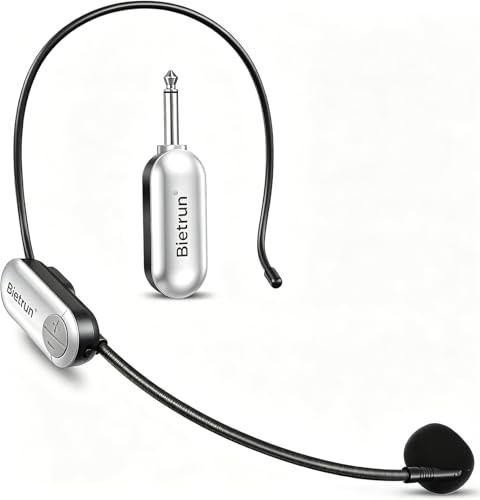 Bietrun UHF Wireless Microphone Headset, 165ft Range, Working Time 6H, 1/4''Plug, Wireless Headset Mic ＆Handheld Mic 2 in 1, for Karaoke Speaker, Amplifier, Speakers, PA System, Teaching, Fitness