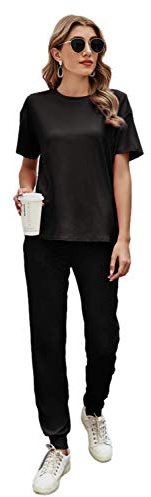 Ietaoo Completo Sportivo Donna Tute da Ginnastica da Donna Estiva Cotone 2 Pezzi Homewear Manica Corta T Shirt+ Pantaloni Tute Sportiva Casa Pigiama Set