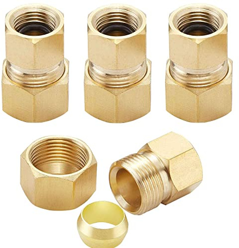 Pronese 4PCS LF Brass 3/8OD Male Compression to 1/4Inch Female Compression Brass Coverter Adapter,For Ice Maker,Refrigerator,Faucet to Line Fitting