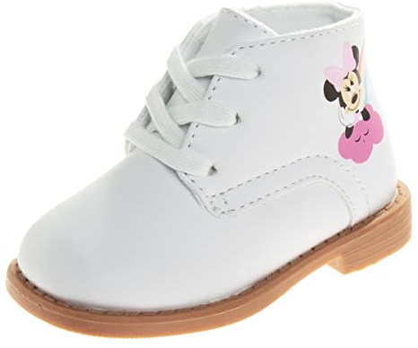 Josmo Minnie Mouse Walking Shoes Non-Slip High top Lightweight Synthetic - Baby Girls First Step Walker Dress Boots - White/Pink (Size 5 Toddler)