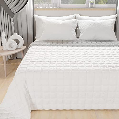 PETTI ARTIGIANI ITALIANI - Colcha en Microfibra Simple Reversible 160x260 cm, Cubre Cama Simple Primavera, Edredón 1 Persona, Blanco Gris