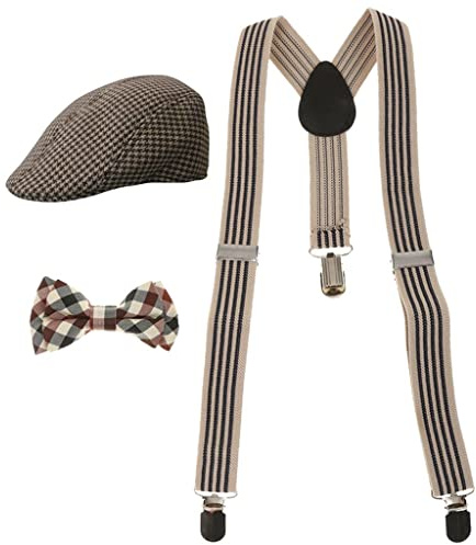 Tiuimk Conjunto de gorro de lana de cachemira para niños + tirantes en Y en la espalda | ajustable y elegante | multicolor, como muestra la imagen principal, etiqueta única