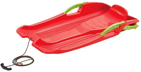 Schlitten für Kider Lenkschlitten Bob Rodel Schneegleiter mit Bremsen und Zugseil 80cm x 40cm (Rot)