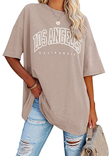 Ebifin T-shirt surdimensionné pour femme - Vintage - Manches courtes - Col rond - Los Angeles - Hauts décontractés et décontractés - Basique - T-shirt d'été