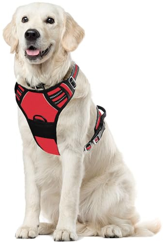 Voarge Hundsele stora hundar, anti-dragsele hund med kontroll, justerbar väst hundsele, med lättanvänt handtag för träning eller promenader (röd, XL)