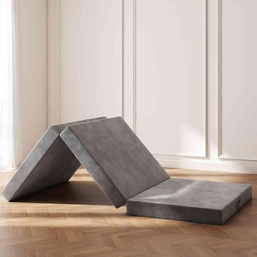 Swbvs Tri-Fold Memory Foam Mattresses, 4 inch Twin Folding Mattress with Washable Covers, Reversible Design, Foldable Topper for Travel&Guests 75 x 38 x 4
