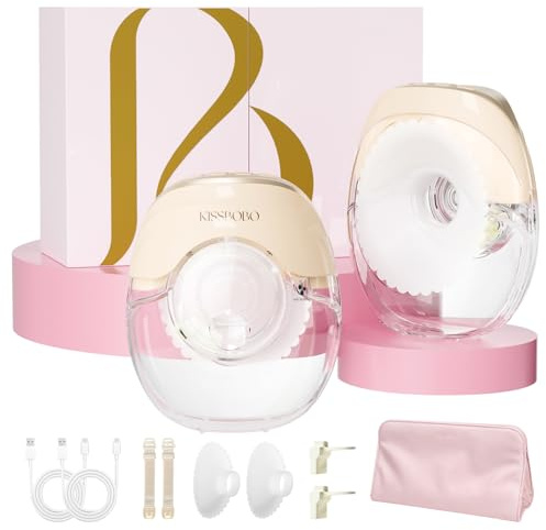 KISSBOBO K8 Coffret cadeau Tire Lait Electrique Ultra plat, 3 Modes 8 Niveaux, Main Libre Double, super silencieux pour un pompage discret (Crème 2 Pièces)