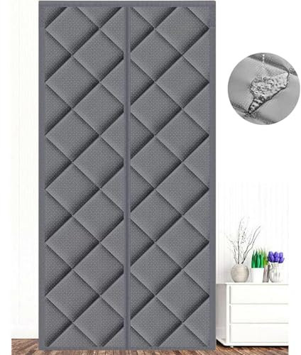 Ygann Rideau de porte magnétique avec protection thermique - Fermeture automatique - Imperméable - Coupe-vent - Pour porte de balcon - Gris clair - 100 x 210 cm