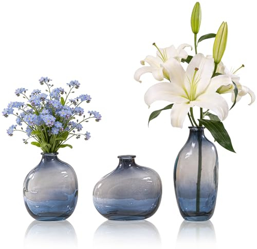 MEETOZ Glass Bud Vases Set of 3, Gradient color Small Vases for Centerpieces Cute Vintage Rustic Wedding Decor, Home Table Flower Decor, for Office or Wedding Events (Grey)