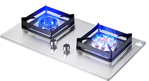 Placa de gas integrada de doble combustible, estufa de gas de vidrio templado, quemador doble, fácil de limpiar para cocina, caravana, campamento