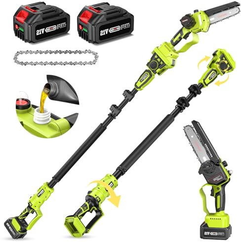 Supstable 2-in-1 Cordless Pole Saw & Mini Chainsaw, Cordless Pole Chainsaw 6 Inch, with Retractable Extension Rod Up to 15 Feet, with 2 x 4.0Ah Batteries for Tree Trimming