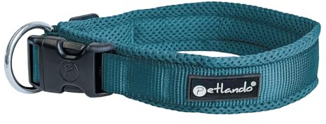 Petlando Hundehalsband atmungsaktiv, leicht, weiches Mesh-Gewebe, stufenlos verstellbar, langlebig & robust, Farbe Petrol, Größe S (40-45 cm, Breite 2,20 cm), Halsband Hund gepolstert