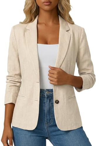 Mina Self Linen Blazer Jackets for Women 2026 Beige Lightweight Linen Fitted Womens Business Casual Work Office Blazer Womens Long Sleeves Clothing Women's Blazers & Suit Jacket