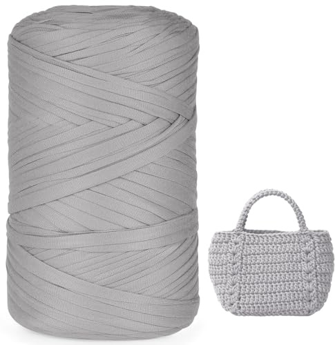 iEGrow Hilo grueso para tejer a mano, 400 g, para ganchillo, 140 m, cinta de poliéster para bolsa de ganchillo, manta, cesta, manualidades, decoración del hogar, color gris claro