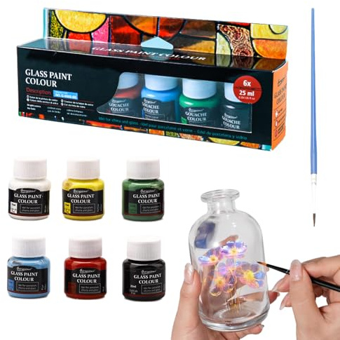 Nurila Set di 6 colori per pittura in ceramica, per porcellana, colore porcellana, lavabile in lavastoviglie, 25 ml x 6, ideale per dipingere tazze, ceramica, progetti creativi su vetro, porcellana