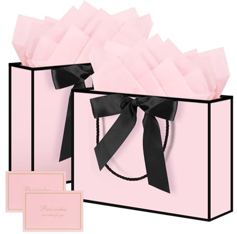 Alitree 2 Pcs Sacchetti Regalo,Sacchetti Regalo con Manici per Donne, con 4 involucri e 2 biglietti, per Compleanno,San Valentino Festa di Nozze Natale (Rosa)