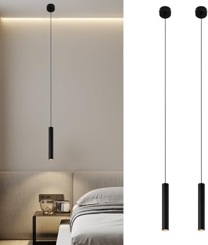 BAIFULAI 2 pezzi sospensione cilindrica GU10: 20 × 3 cm sospensione moderna cilindrica in alluminio, regolabile in altezza lampada a sospensione GU10 per cucina, tavolo da notte, tavolo da pranzo