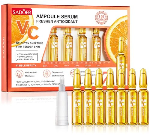 Ampoules Vitamine C 7x2ml,Serum Vitamine C Visage,Sérum Concentré,Ampollas Facial Vitamina C,ampoule coup d eclat visage lifting,Illumine et Hydrate la Peau,Ampoules pour tous les types de peau
