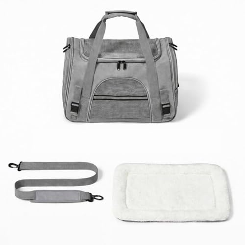 Transportín Gato y Perro Pequeño, Bolso Transporte Mascotas Plegable y Transpirable con Malla, Base Acolchada y Correa Ajustable, Ideal Viaje Coche Avión Cabina, Cómodo y Ligero