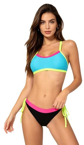iEFiEL Bikini för kvinnor, set för kvinnor, sommar, badkläder ryggkors, justerbart band, bikinitopp, två stycken baddräkter, surfing, blå svart, L