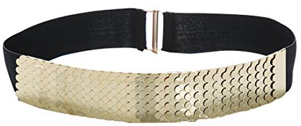 uxcell Women Fish Scale Fashionable Belt Elastic Band Metal Waistband Width 1 3/4 Gold one size