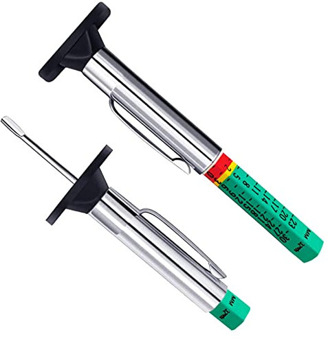 Godeson Tyre Tread Depth Gauge UK - 6-Sided Smart Color Coded Tyre Depth Measurement Tool in 25MM/32nds (Pack of 2)