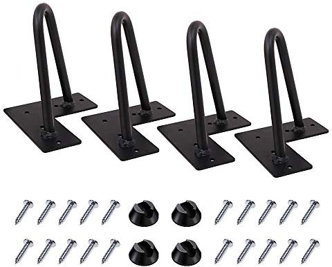 MSOBAIW 4 Inch Hairpin Legs, Heavy Duty Metal Table Legs for Cabinet, Wardrobe, TV Cabinets, Drawers, Nightstand, 3/8 Dia Satin Black Two-Rod Iron Wire Legs for DIY Furniture (4”, Black)