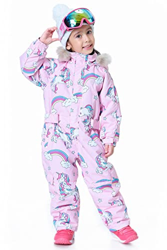 SNBOCON Kids Waterproof Colorful One Piece Coveralls Ski Suits Snowsuits Winter Jumpsuits Snowboarding (130cm,Unicorn)