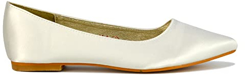 ESSEX GLAM Womens Flat Slip On Pumps Pointed Toe Ladies Ballet Faux Suede Casual Smart Shoes Size 3-8 (Ivory Satin, Numeric_5)