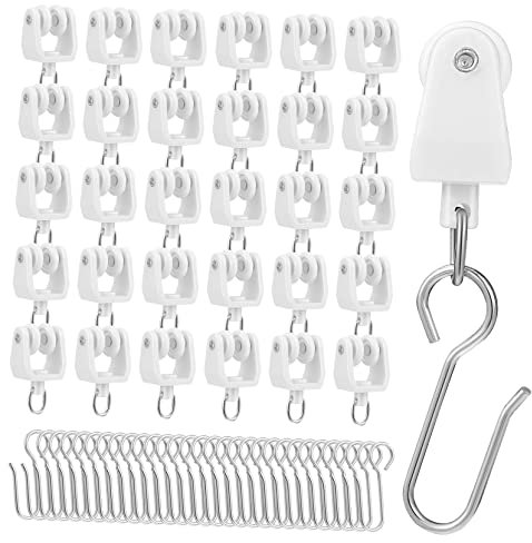 Hoement 30pezzi Ganci Per Binari Per Tende Di Rulli e Ganci in Plastica e Metallo Guide Per Tende Scorrevoli Supporti Per Montaggio Soffitto Con Per Da Doccia