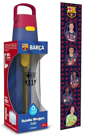 DAFI SOLID 0,7-Liter Trinkflasche mit Filter | FC Barcelona Limited Edition, in Vereinsfarben | Trinkflasche mit Strohhalm und Wasserfilter | Water Bottle | Sportflasche