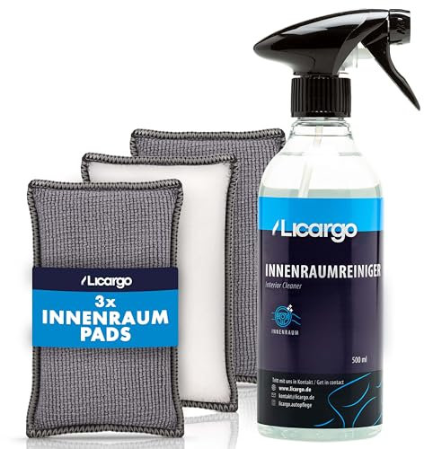 LICARGO® Innenraumreiniger (500ml) & 3X Innenraum Pads - Cockpit Reiniger pH neutral - porentiefe Reinheit für Kunststoff, Polster, Leder