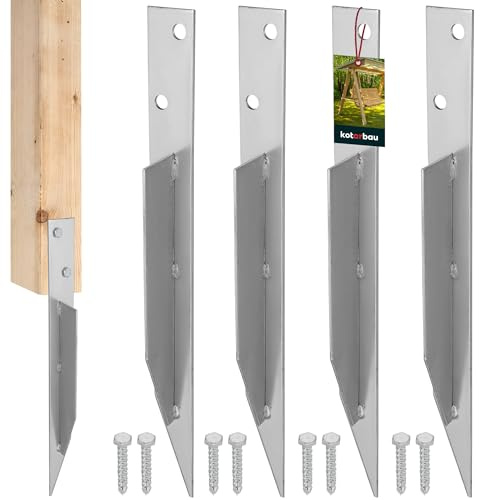 KOTARBAU® Universell slaghylsa markankare för gunga 4 st. + 8 skruvar 44,5 x 4 cm plåt varmförzinkad markankare för gunga ankare lekhus lektorn gunga markhylsa för stabilisering