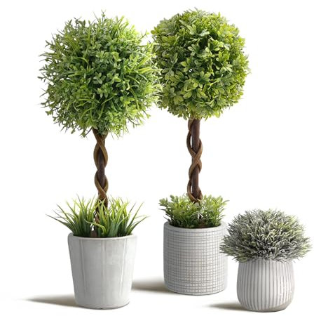 YVONNEYI 3 Stück Kunstpflanze 35 cm, Buchsbaum Künstlich im Beton-Töpfen für Büro Deko, Künstliche Pflanzen für Wohnzimmer Badezimmer Schlafzimmer Küche Tisch Büro Zimmer Deko