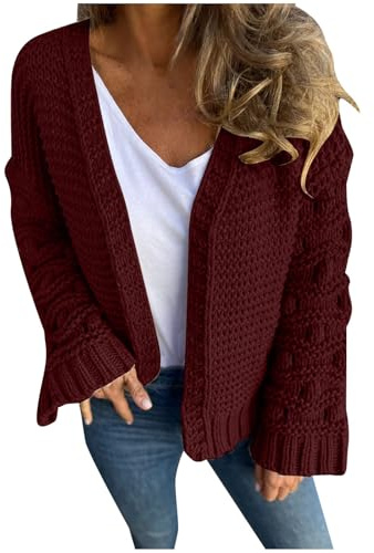 2024 Hiver Uni Laine Cardigan Femmes Pull Noir, Bordeaux, S
