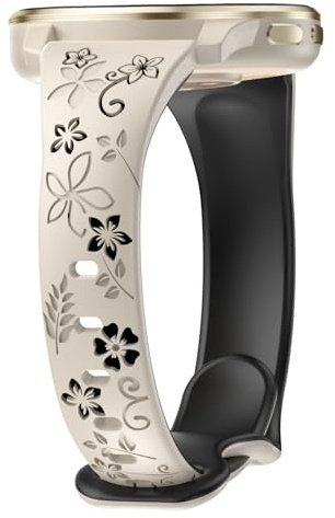 CUNUJIX Floral Gravierte Schlank Silikon Armband für Garmin Vivoactive 4S / Venu 3S / Venu 2S / Vivomove 3S, 18mm Soft Sport Wasserdichtes Ersatzband für Garmin Forerunner 255s/255s Music/265S Damen