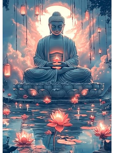 KEYIFA 5D Buda Diamond Painting Kit Completo, Estatua Cristal Lienzo Foto Pintura Diamante para Adultos, Diamond Painting Art con Accesorios DecoracióN De Pared Hogar 30x40cm