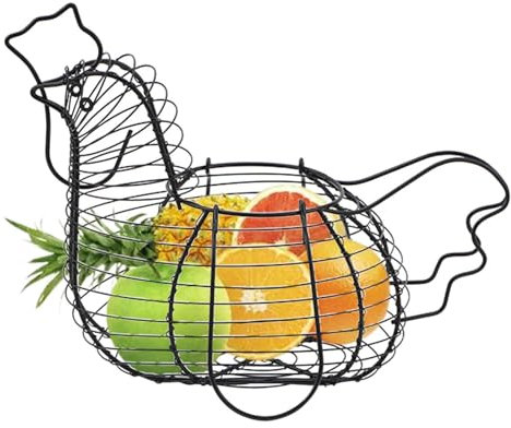 Weqizuerqi Cesta de Alambre Para Huevos con Forma de Gallina - Soporte Para Cocina, Sala de Estar y Decoración del Hogar
