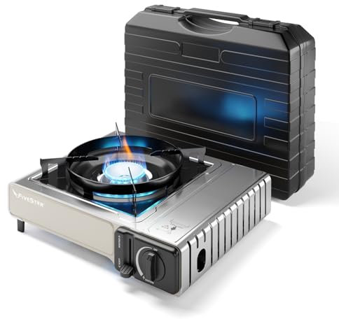 Réchaud gaz 1 feu, barbecue portable pour cartouche 227g, avec allumage piézo et mallette, utilisation en intérieur et extérieur, puissance 2,2 kW