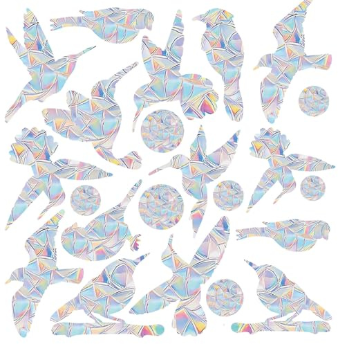 32 pegatinas Prisma para ventanas, anti-colisión para prevenir choques de pájaros, película arcoíris para cristales, protección de aves, diseño circular de colibrí
