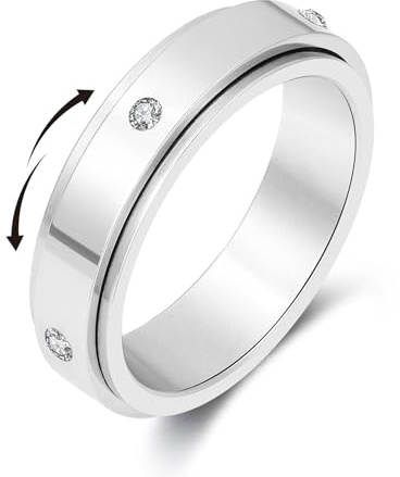 Senteria Anello Anti-Ansia per Donna in Acciaio Inossidabile, Anello Fidget per Anti Stress, Anello Anti Stress con CZ, 54 mm, 57 mm, 59 mm, Metallo non prezioso, Zirconia cubica