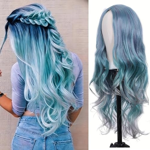 HTTDSLF 28 Pollice/70 cm Lunga Ondulata Parrucca Donna, Parrucche Lunga Ondulati Ricci Sintetici Naturali Capelli, Elegante e Confortevole Ombré, per Capelli per Festa Cosplay Halloween Quotidiano