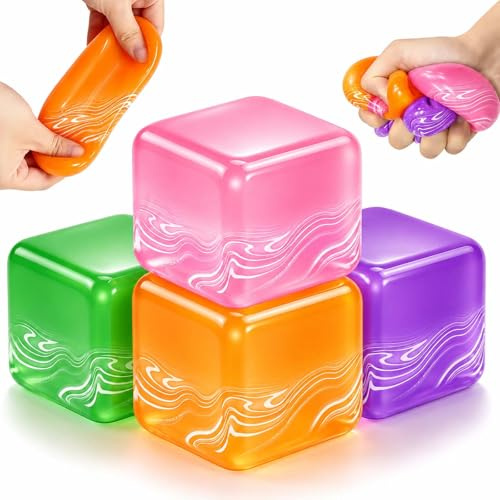 Squishy Fidget Toys Nice Ice Cube, 4 Stück Fidget Cube Stressball Kinder Erwachsene, Anti Stress Spielzeug Sensorik Bälle, Squishies Quetschball für ADHD Autismus Stressabbau Geschenke