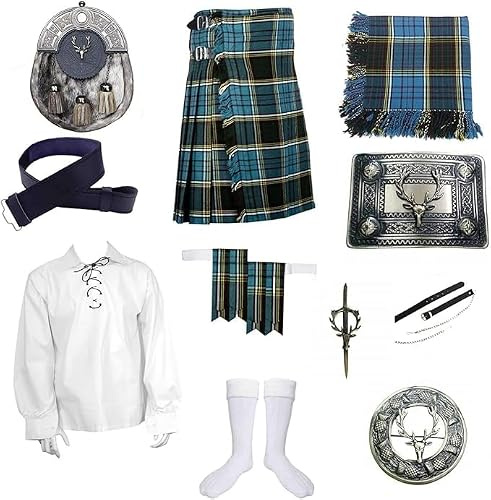 Bingo Sale Ensemble Kilt écossais Tartan pour Homme avec Sporran à tête de cerf, Tenue complète des Highlands écossais avec Accessoires