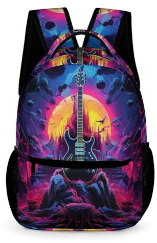 WECECE Sac Scolaire Musique Amateur Adolescents 8-12 Ans Sac à Dos Guitare CE2-5e Élèves Cartable Pratique 43x32x15 cm pour Promenade Randonnée Livres Cahiers