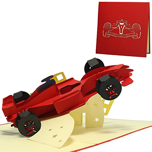 LINPOPUP® Pop-up-kort racerbil – 3D-födelsedagskort med bil för man, pojkvän, barn, kontantförpackning, pengar-gåva, kupong till körkort, gratulationskort till 18-årsdagen Födelsedag, sportbil, N313