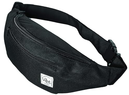 Vibe Bauchtasche Gürteltasche für Damen, Herren & Kinder (schwarz) - Fanny Pack Tasche, Hüfttasche, Handytasche für Festival, Party, Rave, Sport, Outdoor, Fitness, Fahrrad, Joggen