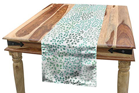 ABAKUHAUS Natur Tischläufer, Blatt Braches Muster, Esszimmer Küche Rechteckiger Dekorativer Tischläufer, 40 x 180 cm, Salbeigrün Türkis
